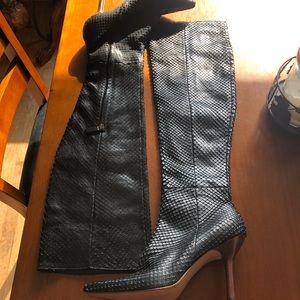 Gucci black knee high snake skin boots